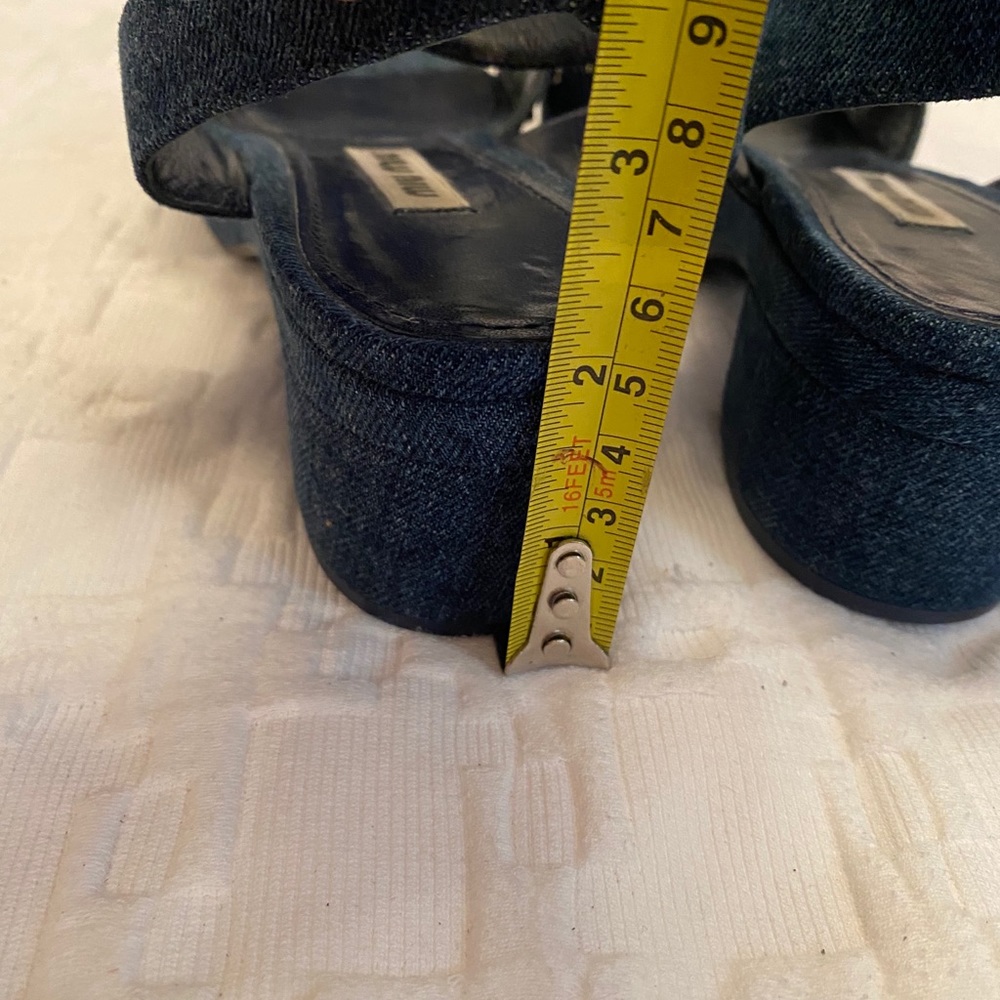 Miu Miu Denim Crystal Chunky Heel Sandals 7* - Picture 11 of 12